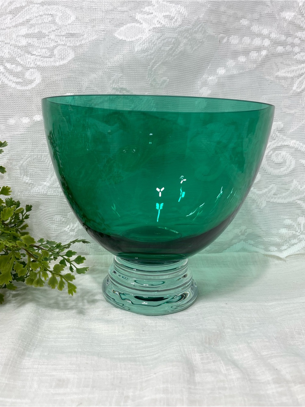 Green Glass Pedestal Bowl - Elegant Home Accent Crate and Barrel